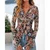 imageBTFBM Button Down Shirts for Women Fall Fashion 2025 V Neck Long Sleeve Blouse Ruched Mesh Fitted Floral Print Boho TopsFloral Black Orange
