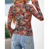 imageBTFBM Button Down Shirts for Women Fall Fashion 2025 V Neck Long Sleeve Blouse Ruched Mesh Fitted Floral Print Boho TopsFloral Black Red