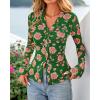 imageBTFBM Button Down Shirts for Women Fall Fashion 2025 V Neck Long Sleeve Blouse Ruched Mesh Fitted Floral Print Boho TopsGreen