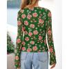 imageBTFBM Button Down Shirts for Women Fall Fashion 2025 V Neck Long Sleeve Blouse Ruched Mesh Fitted Floral Print Boho TopsGreen