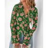 imageBTFBM Button Down Shirts for Women Fall Fashion 2025 V Neck Long Sleeve Blouse Ruched Mesh Fitted Floral Print Boho TopsGreen