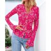 imageBTFBM Button Down Shirts for Women Fall Fashion 2025 V Neck Long Sleeve Blouse Ruched Mesh Fitted Floral Print Boho TopsHot Pink