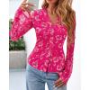 imageBTFBM Button Down Shirts for Women Fall Fashion 2025 V Neck Long Sleeve Blouse Ruched Mesh Fitted Floral Print Boho TopsHot Pink