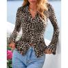 imageBTFBM Button Down Shirts for Women Fall Fashion 2025 V Neck Long Sleeve Blouse Ruched Mesh Fitted Floral Print Boho TopsLeopard