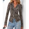 imageBTFBM Button Down Shirts for Women Fall Fashion 2025 V Neck Long Sleeve Blouse Ruched Mesh Fitted Floral Print Boho TopsLeopard