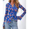 imageBTFBM Button Down Shirts for Women Fall Fashion 2025 V Neck Long Sleeve Blouse Ruched Mesh Fitted Floral Print Boho TopsRoyal Blue