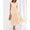imageBTFBM Dresses for Women Spring 2026 Maxi Casual Dress Flutter Short Sleeve V Neck Elastic Waist Boho Beach Vacation PocketsApricot
