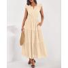 imageBTFBM Dresses for Women Spring 2026 Maxi Casual Dress Flutter Short Sleeve V Neck Elastic Waist Boho Beach Vacation PocketsApricot