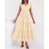 imageBTFBM Dresses for Women Spring 2026 Maxi Casual Dress Flutter Short Sleeve V Neck Elastic Waist Boho Beach Vacation PocketsApricot
