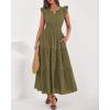 imageBTFBM Dresses for Women Spring 2026 Maxi Casual Dress Flutter Short Sleeve V Neck Elastic Waist Boho Beach Vacation PocketsArmy Green