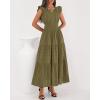 imageBTFBM Dresses for Women Spring 2026 Maxi Casual Dress Flutter Short Sleeve V Neck Elastic Waist Boho Beach Vacation PocketsArmy Green