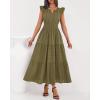 imageBTFBM Dresses for Women Spring 2026 Maxi Casual Dress Flutter Short Sleeve V Neck Elastic Waist Boho Beach Vacation PocketsArmy Green