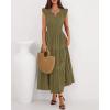 imageBTFBM Dresses for Women Spring 2026 Maxi Casual Dress Flutter Short Sleeve V Neck Elastic Waist Boho Beach Vacation PocketsArmy Green