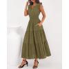 imageBTFBM Dresses for Women Spring 2026 Maxi Casual Dress Flutter Short Sleeve V Neck Elastic Waist Boho Beach Vacation PocketsArmy Green