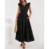 imageBTFBM Dresses for Women Spring 2026 Maxi Casual Dress Flutter Short Sleeve V Neck Elastic Waist Boho Beach Vacation PocketsBlack