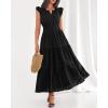 imageBTFBM Dresses for Women Spring 2026 Maxi Casual Dress Flutter Short Sleeve V Neck Elastic Waist Boho Beach Vacation PocketsBlack