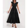 imageBTFBM Dresses for Women Spring 2026 Maxi Casual Dress Flutter Short Sleeve V Neck Elastic Waist Boho Beach Vacation PocketsBlack