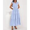 imageBTFBM Dresses for Women Spring 2026 Maxi Casual Dress Flutter Short Sleeve V Neck Elastic Waist Boho Beach Vacation PocketsLight Blue