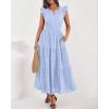 imageBTFBM Dresses for Women Spring 2026 Maxi Casual Dress Flutter Short Sleeve V Neck Elastic Waist Boho Beach Vacation PocketsLight Blue