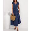 imageBTFBM Dresses for Women Spring 2026 Maxi Casual Dress Flutter Short Sleeve V Neck Elastic Waist Boho Beach Vacation PocketsNavy Blue