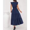 imageBTFBM Dresses for Women Spring 2026 Maxi Casual Dress Flutter Short Sleeve V Neck Elastic Waist Boho Beach Vacation PocketsNavy Blue