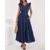 imageBTFBM Dresses for Women Spring 2026 Maxi Casual Dress Flutter Short Sleeve V Neck Elastic Waist Boho Beach Vacation PocketsNavy Blue
