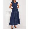 imageBTFBM Dresses for Women Spring 2026 Maxi Casual Dress Flutter Short Sleeve V Neck Elastic Waist Boho Beach Vacation PocketsNavy Blue