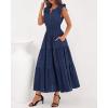 imageBTFBM Dresses for Women Spring 2026 Maxi Casual Dress Flutter Short Sleeve V Neck Elastic Waist Boho Beach Vacation PocketsNavy Blue