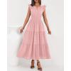 imageBTFBM Dresses for Women Spring 2026 Maxi Casual Dress Flutter Short Sleeve V Neck Elastic Waist Boho Beach Vacation PocketsPink