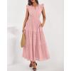 imageBTFBM Dresses for Women Spring 2026 Maxi Casual Dress Flutter Short Sleeve V Neck Elastic Waist Boho Beach Vacation PocketsPink