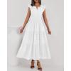 imageBTFBM Dresses for Women Spring 2026 Maxi Casual Dress Flutter Short Sleeve V Neck Elastic Waist Boho Beach Vacation PocketsWhite