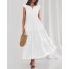 imageBTFBM Dresses for Women Spring 2026 Maxi Casual Dress Flutter Short Sleeve V Neck Elastic Waist Boho Beach Vacation PocketsWhite