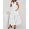 imageBTFBM Dresses for Women Spring 2026 Maxi Casual Dress Flutter Short Sleeve V Neck Elastic Waist Boho Beach Vacation PocketsWhite