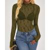 imageBTFBM Lace Tops for Women 2025 See Through Mesh Top Crew Neck Long Sleeve Fitted Sheer Party Club Outfits Fall FashionArmy Green