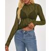 imageBTFBM Lace Tops for Women 2025 See Through Mesh Top Crew Neck Long Sleeve Fitted Sheer Party Club Outfits Fall FashionArmy Green