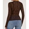 imageBTFBM Lace Tops for Women 2025 See Through Mesh Top Crew Neck Long Sleeve Fitted Sheer Party Club Outfits Fall FashionBrown