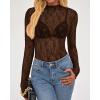 imageBTFBM Lace Tops for Women 2025 See Through Mesh Top Crew Neck Long Sleeve Fitted Sheer Party Club Outfits Fall FashionBrown