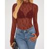 imageBTFBM Lace Tops for Women 2025 See Through Mesh Top Crew Neck Long Sleeve Fitted Sheer Party Club Outfits Fall FashionBurnt Orange
