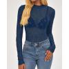 imageBTFBM Lace Tops for Women 2025 See Through Mesh Top Crew Neck Long Sleeve Fitted Sheer Party Club Outfits Fall FashionDark Blue