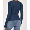 imageBTFBM Lace Tops for Women 2025 See Through Mesh Top Crew Neck Long Sleeve Fitted Sheer Party Club Outfits Fall FashionDark Blue