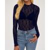 imageBTFBM Lace Tops for Women 2025 See Through Mesh Top Crew Neck Long Sleeve Fitted Sheer Party Club Outfits Fall FashionNavy Blue