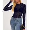 imageBTFBM Lace Tops for Women 2025 See Through Mesh Top Crew Neck Long Sleeve Fitted Sheer Party Club Outfits Fall FashionNavy Blue
