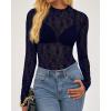 imageBTFBM Lace Tops for Women 2025 See Through Mesh Top Crew Neck Long Sleeve Fitted Sheer Party Club Outfits Fall FashionNavy Blue