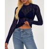 imageBTFBM Lace Tops for Women 2025 See Through Mesh Top Crew Neck Long Sleeve Fitted Sheer Party Club Outfits Fall FashionNavy Blue