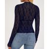 imageBTFBM Lace Tops for Women 2025 See Through Mesh Top Crew Neck Long Sleeve Fitted Sheer Party Club Outfits Fall FashionNavy Blue