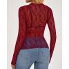 imageBTFBM Lace Tops for Women 2025 See Through Mesh Top Crew Neck Long Sleeve Fitted Sheer Party Club Outfits Fall FashionRed