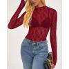 imageBTFBM Lace Tops for Women 2025 See Through Mesh Top Crew Neck Long Sleeve Fitted Sheer Party Club Outfits Fall FashionRed