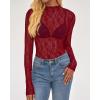 imageBTFBM Lace Tops for Women 2025 See Through Mesh Top Crew Neck Long Sleeve Fitted Sheer Party Club Outfits Fall FashionRed