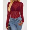 imageBTFBM Lace Tops for Women 2025 See Through Mesh Top Crew Neck Long Sleeve Fitted Sheer Party Club Outfits Fall FashionRed