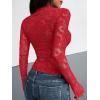 imageBTFBM Mesh Long Sleeve Tops for Women Lace Sexy Sheer See Through Crew Neck Tight Shirt Fall 2025 Party Club OutfitsRed